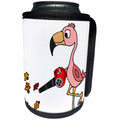 3dRose All Smiles Art Birds - Funny Cute Pink Flamingo Bird using Leaf Blower Cartoon - Can Cooler Bottle Wrap (cc_263878)