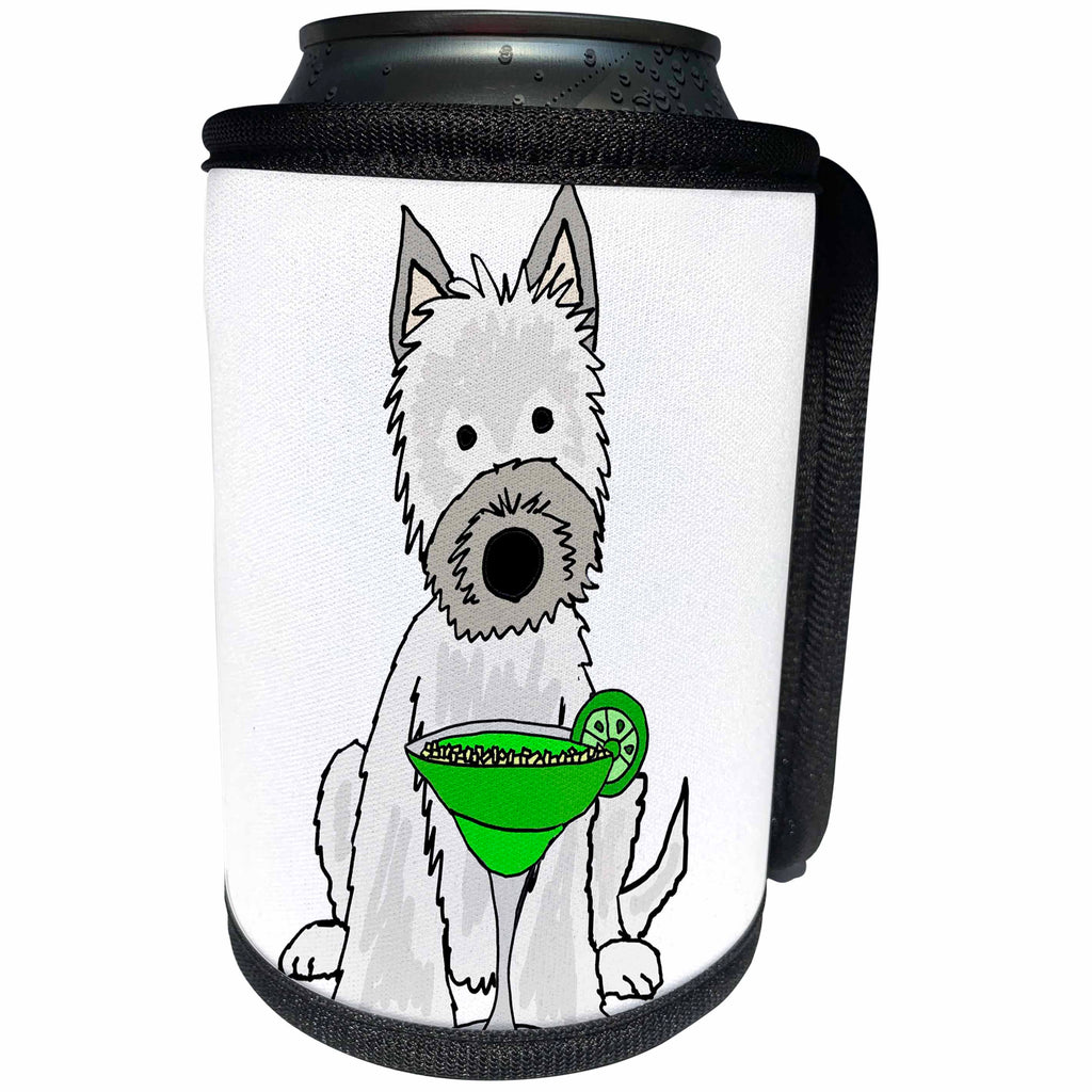 3dRose All Smiles Art Pets - Funny Cute Cairn Terrier Dog Drinking Margarita Cartoon - Can Cooler Bottle Wrap (cc_263880)