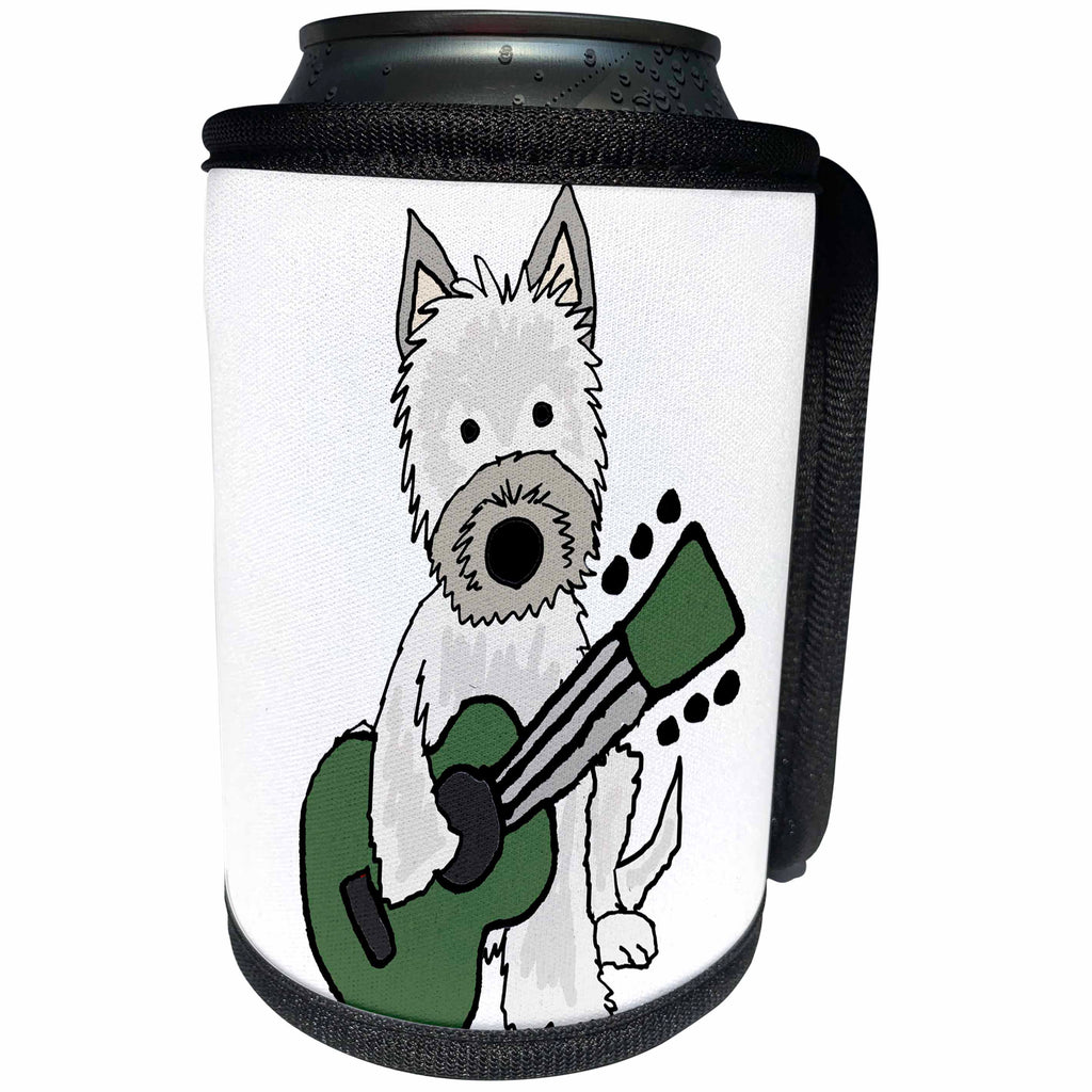 3dRose All Smiles Art Pets - Funny Cute Cairn Terrier Dog Playing Guitar Musical Cartoon - Can Cooler Bottle Wrap (cc_263882)