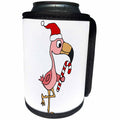 3dRose All Smiles Art Christmas - Funny Cool Pink Flamingo Bird in Santa hat Christmas Cartoon - Can Cooler Bottle Wrap (cc_263890)