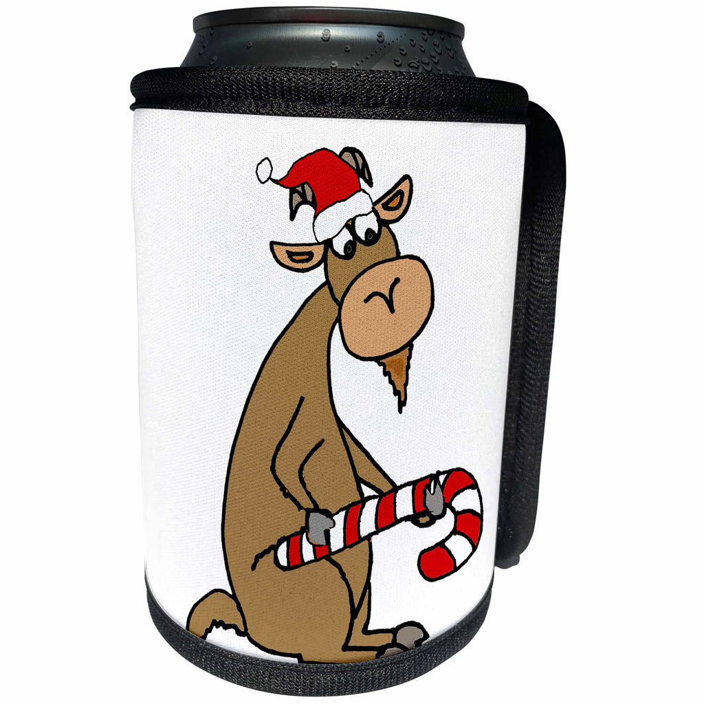 3dRose All Smiles Art Christmas - Funny Cute Goat in Santa hat Christmas Cartoon - Can Cooler Bottle Wrap (cc_263894)