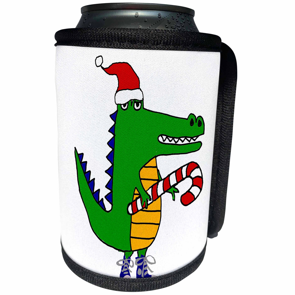 3dRose All Smiles Art Christmas - Amusing Cute Alligator in Santa hat Christmas Cartoon - Can Cooler Bottle Wrap (cc_263895)