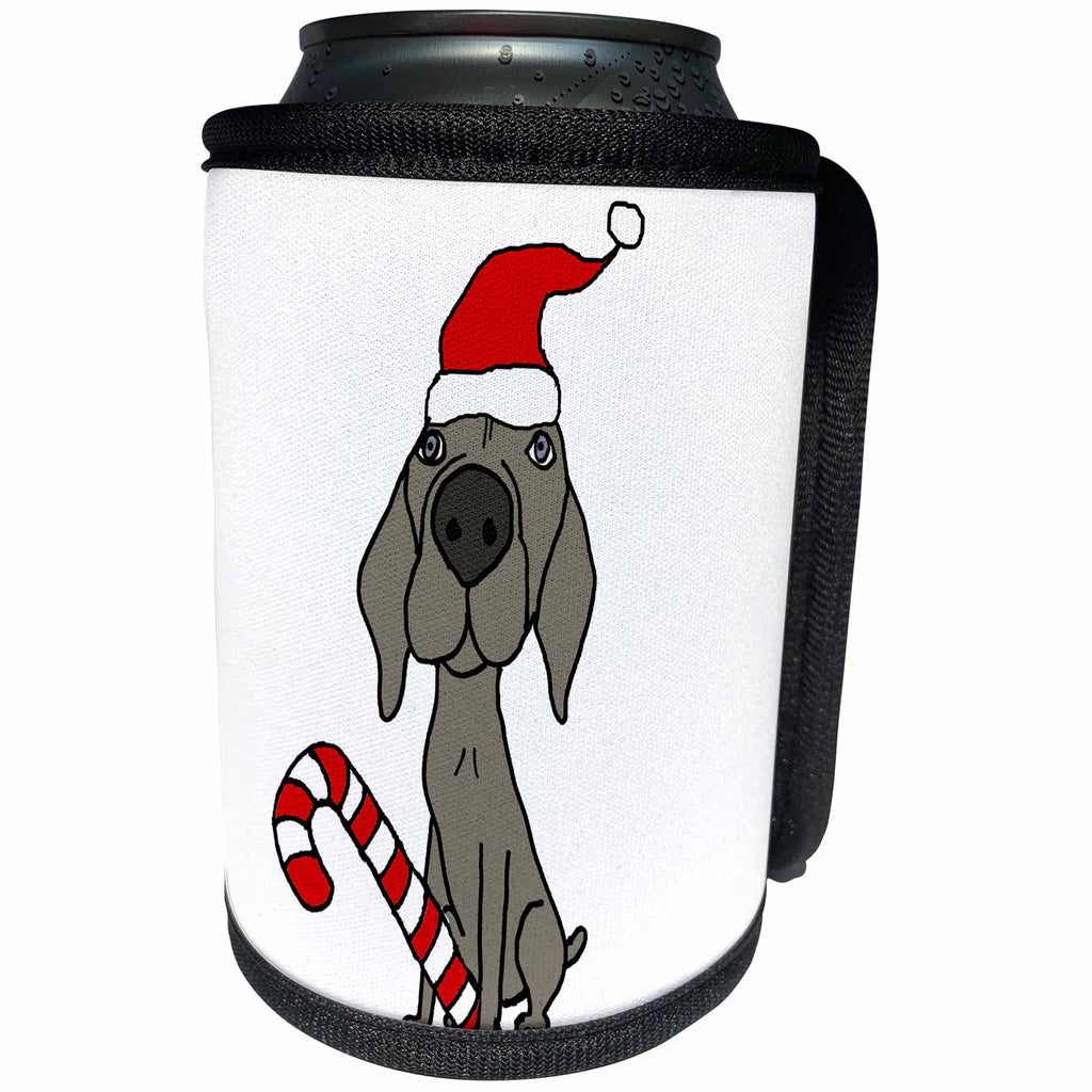 3dRose All Smiles Art Christmas - Cute funny Weimaraner Dog in Santa hat Christmas Cartoon - Can Cooler Bottle Wrap (cc_263896)