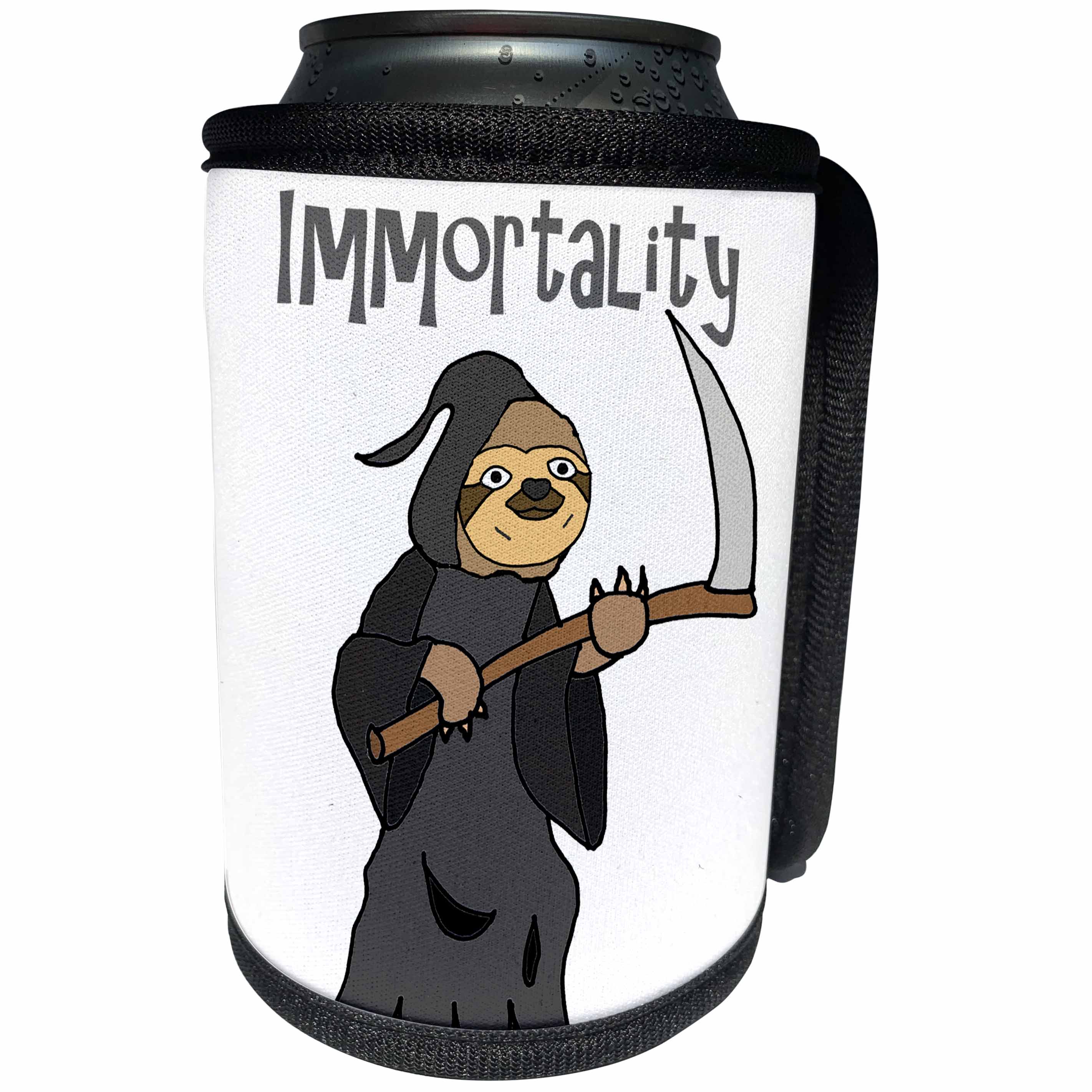 3dRose All Smiles Art Funny - Cute Funny Sloth Grim Reaper Immortality Cartoon - Can Cooler Bottle Wrap (cc_263897)