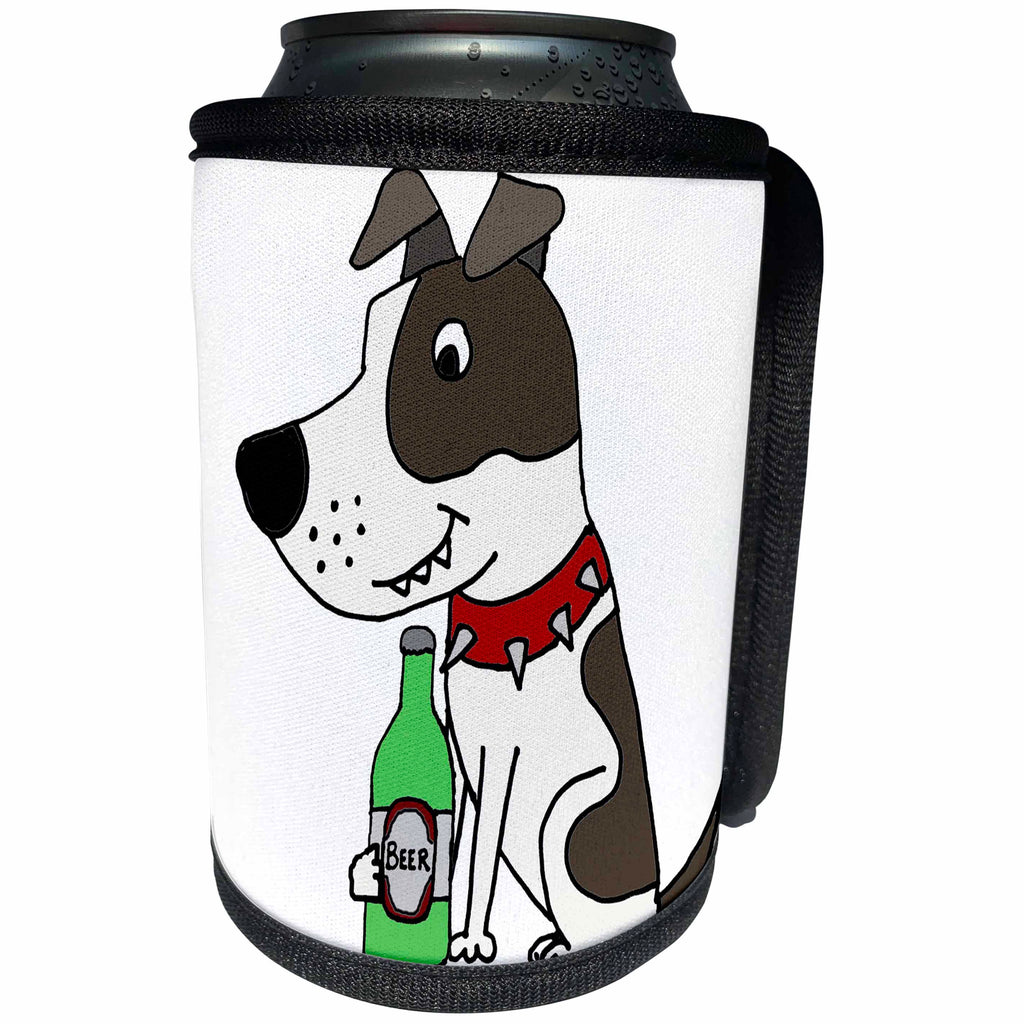 3dRose All Smiles Art Pets - Amusing Cute Grey and white Pit bull dog drinking Beer - Can Cooler Bottle Wrap (cc_263899)