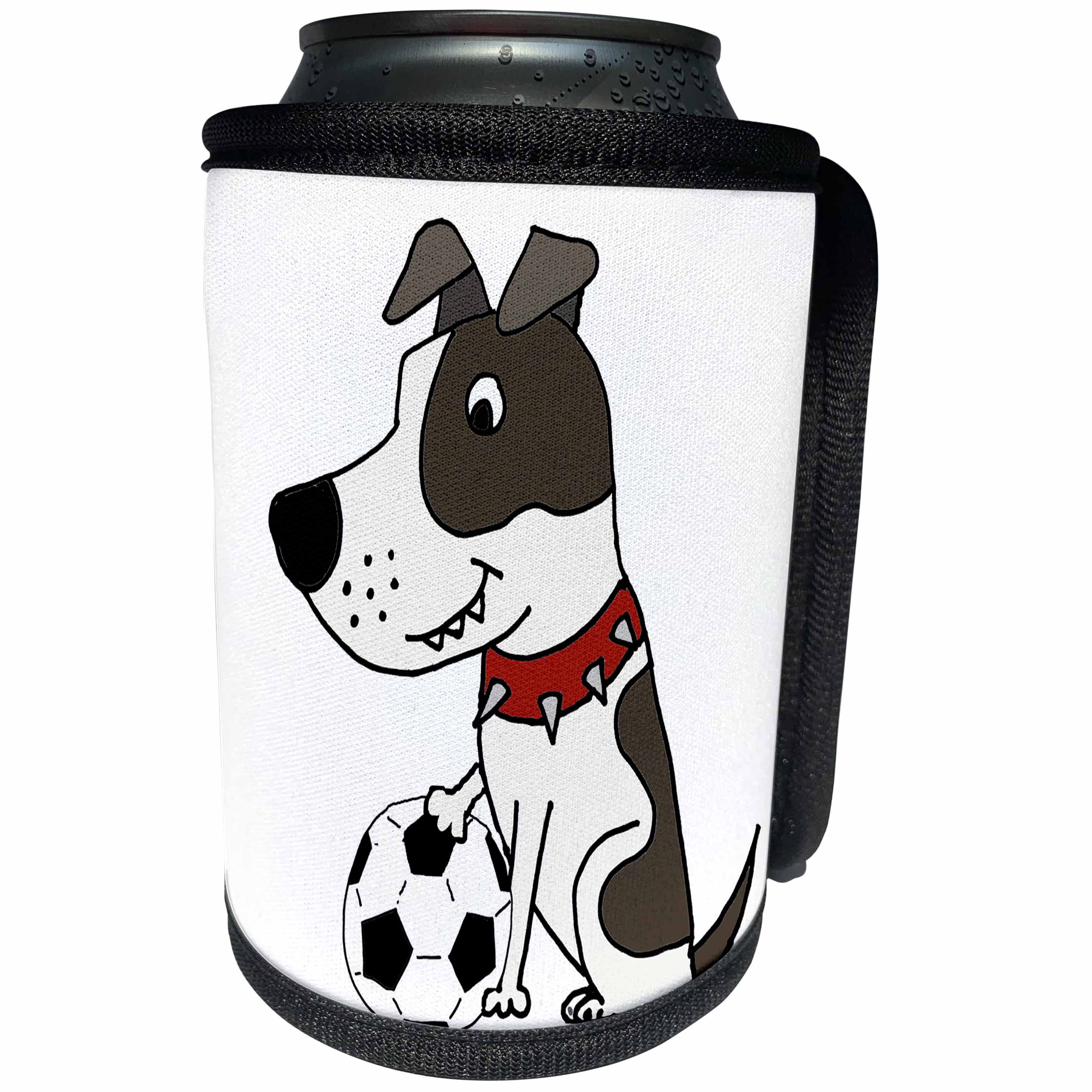 3dRose All Smiles Art Pets - Funny Cute Grey and White Pit Bull Puppy Dog Playing Soccer - Can Cooler Bottle Wrap (cc_263900)