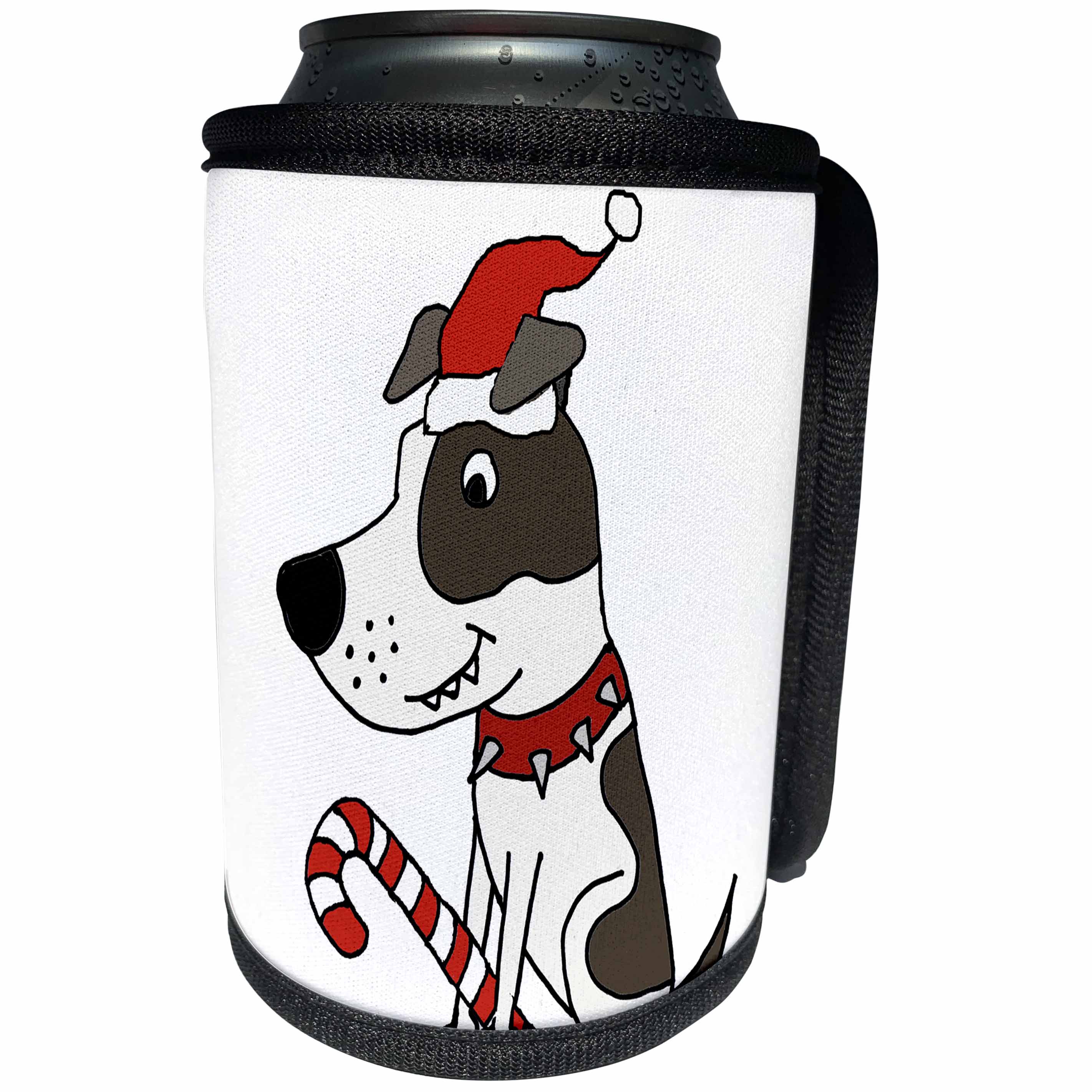 3dRose All Smiles Art Christmas - Cool Humorous Grey and white Pitbull in Santa hat Christmas - Can Cooler Bottle Wrap (cc_263901)