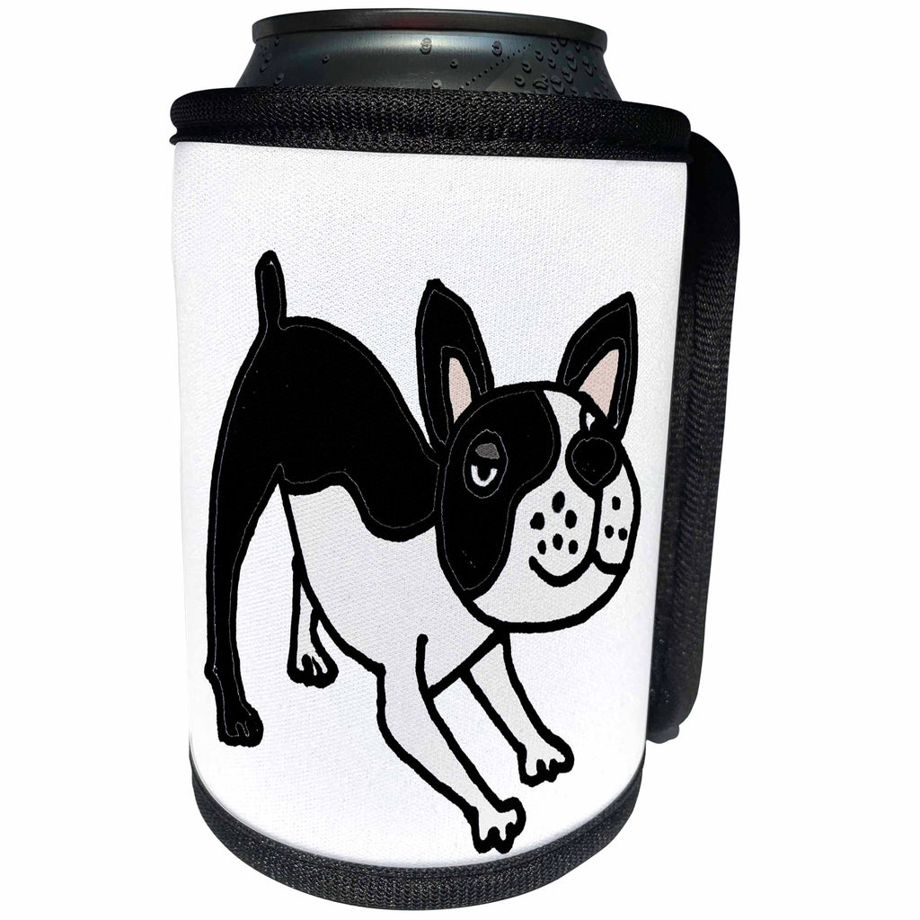 3dRose All Smiles Art Pets - Funny Cute Boston Terrier Puppy Dog Crouching and Playing - Can Cooler Bottle Wrap (cc_263904)