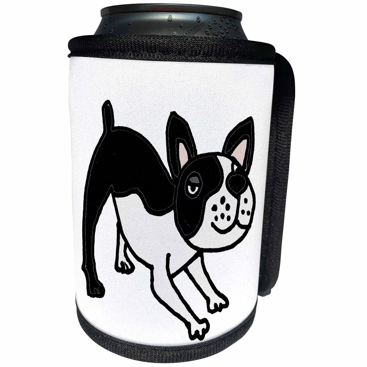 3dRose All Smiles Art Pets - Funny Cute Boston Terrier Puppy Dog Crouching and Playing - Can Cooler Bottle Wrap (cc_263904)