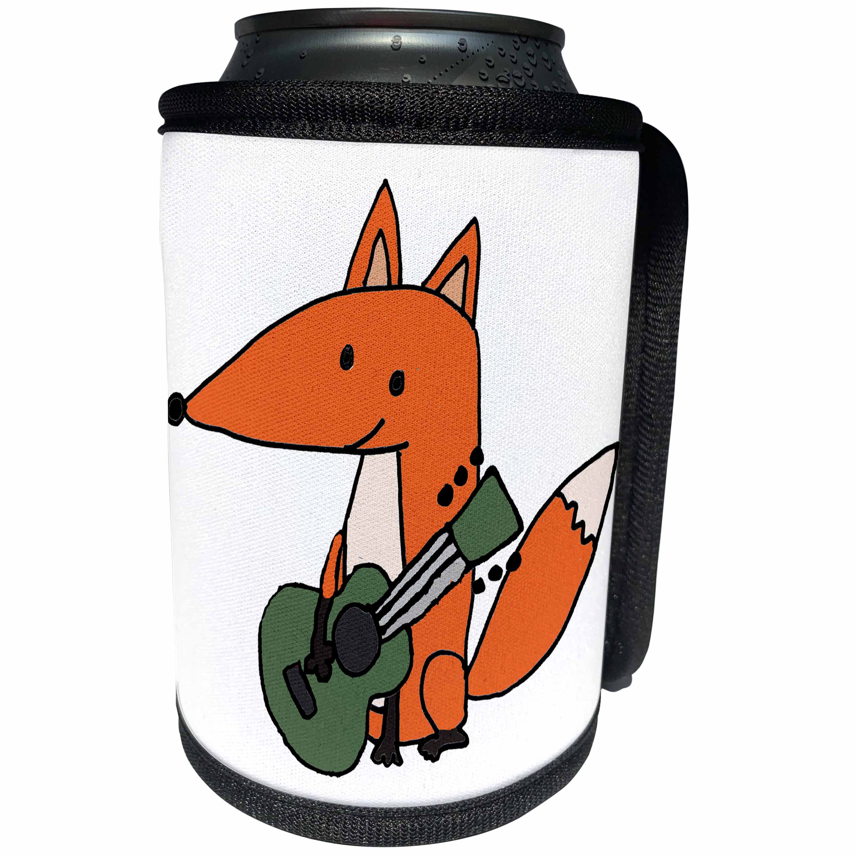 3dRose All Smiles Art Music - Cute Funny Red Fox Playing Guitar Cartoon - Can Cooler Bottle Wrap (cc_263909)
