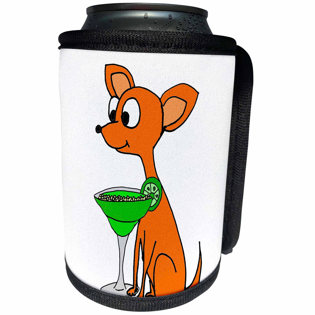 3dRose All Smiles Art Pets - Funny Red Chihuahua Dog Drinking Margarita Cartoon - Can Cooler Bottle Wrap (cc_263910)