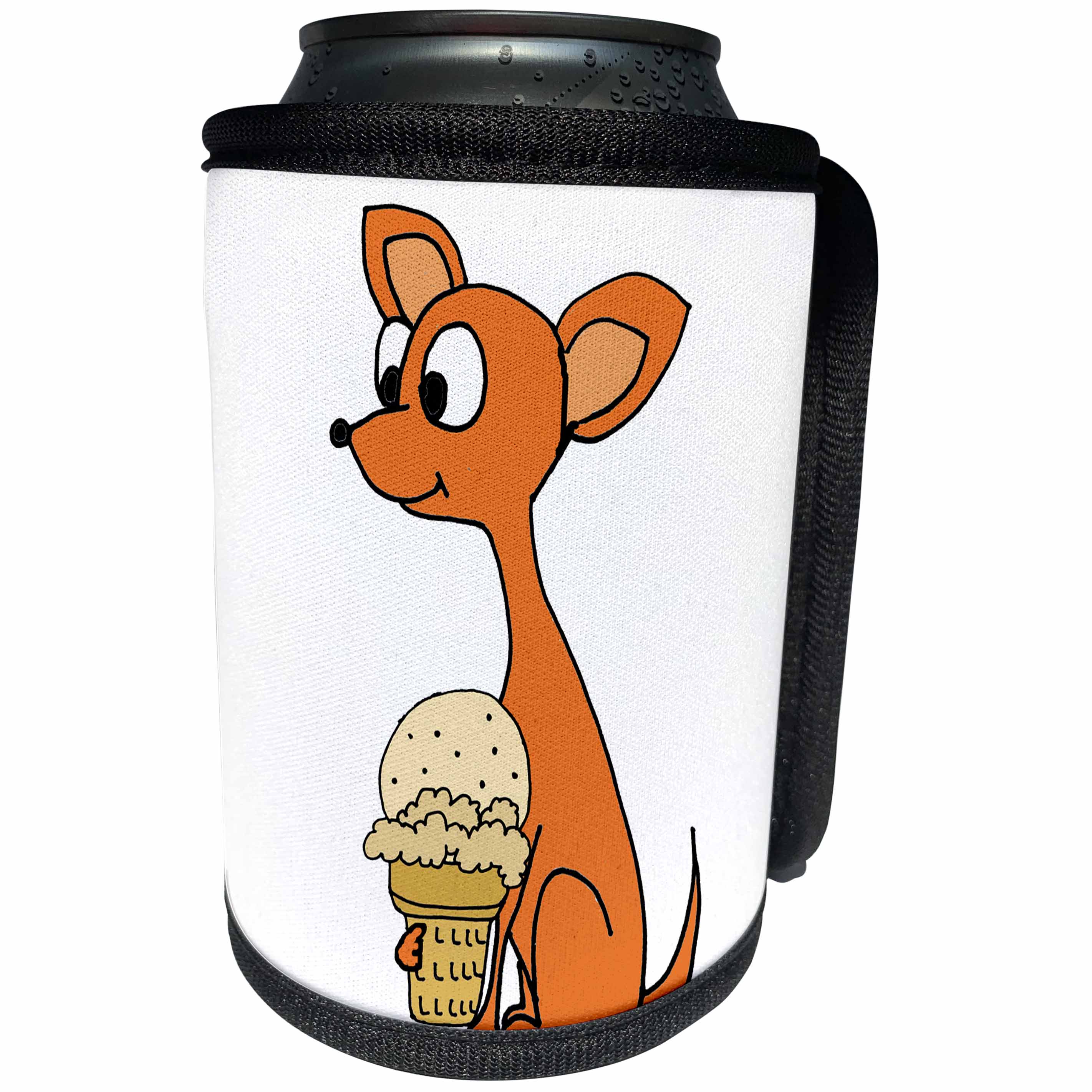 3dRose All Smiles Art Pets - Funny Cute Red Chihuahua Dog eating Ice Cream Cone Cartoon - Can Cooler Bottle Wrap (cc_263912)