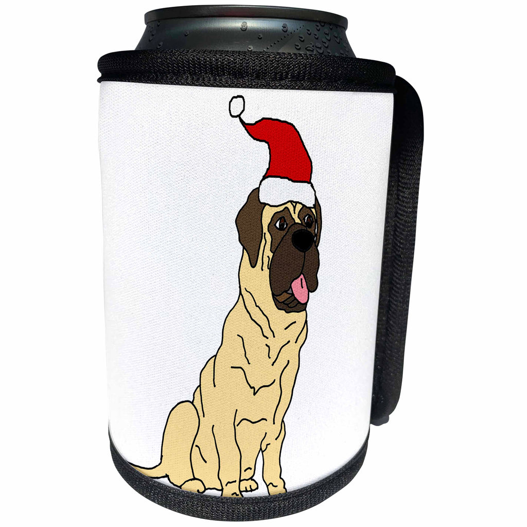 3dRose All Smiles Art Pets - Funny Cool English Mastiff Dog in Santa Hat Christmas Cartoon - Can Cooler Bottle Wrap (cc_263918)
