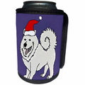 3dRose All Smiles Art Pets - Funny Cute Samoyed Husky Dog in Santa Hat Christmas Cartoon - Can Cooler Bottle Wrap (cc_263919)