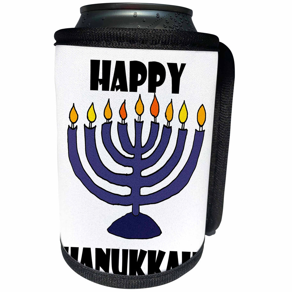 3dRose All Smiles Art Christmas - Fun Cool Happy Hanukkah Menorah Art Holiday Design - Can Cooler Bottle Wrap (cc_263923)