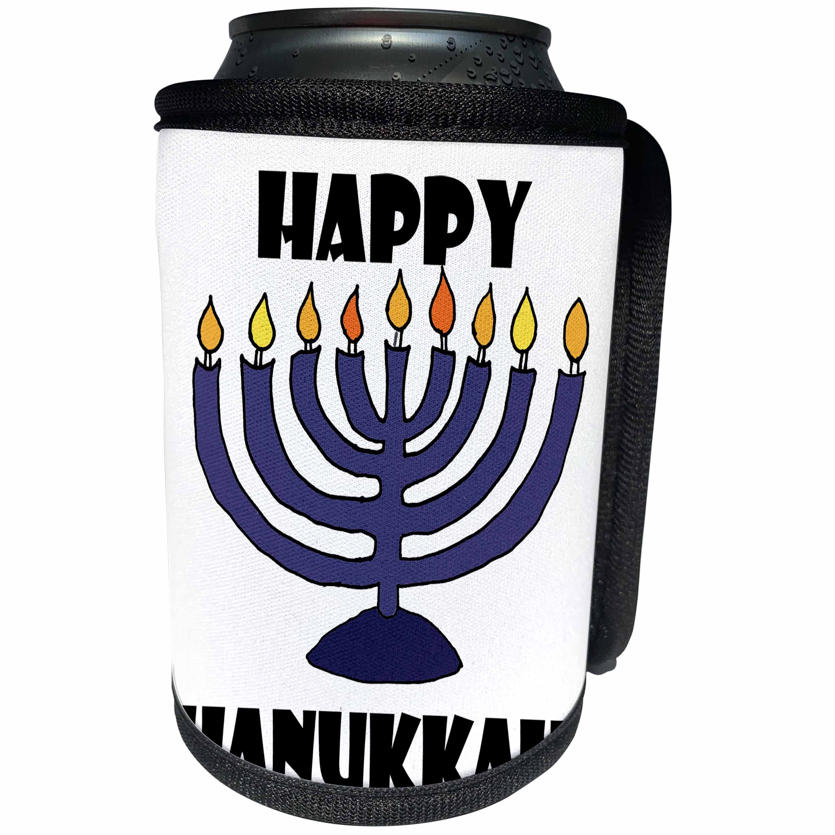 3dRose All Smiles Art Christmas - Fun Cool Happy Hanukkah Menorah Art Holiday Design - Can Cooler Bottle Wrap (cc_263923)