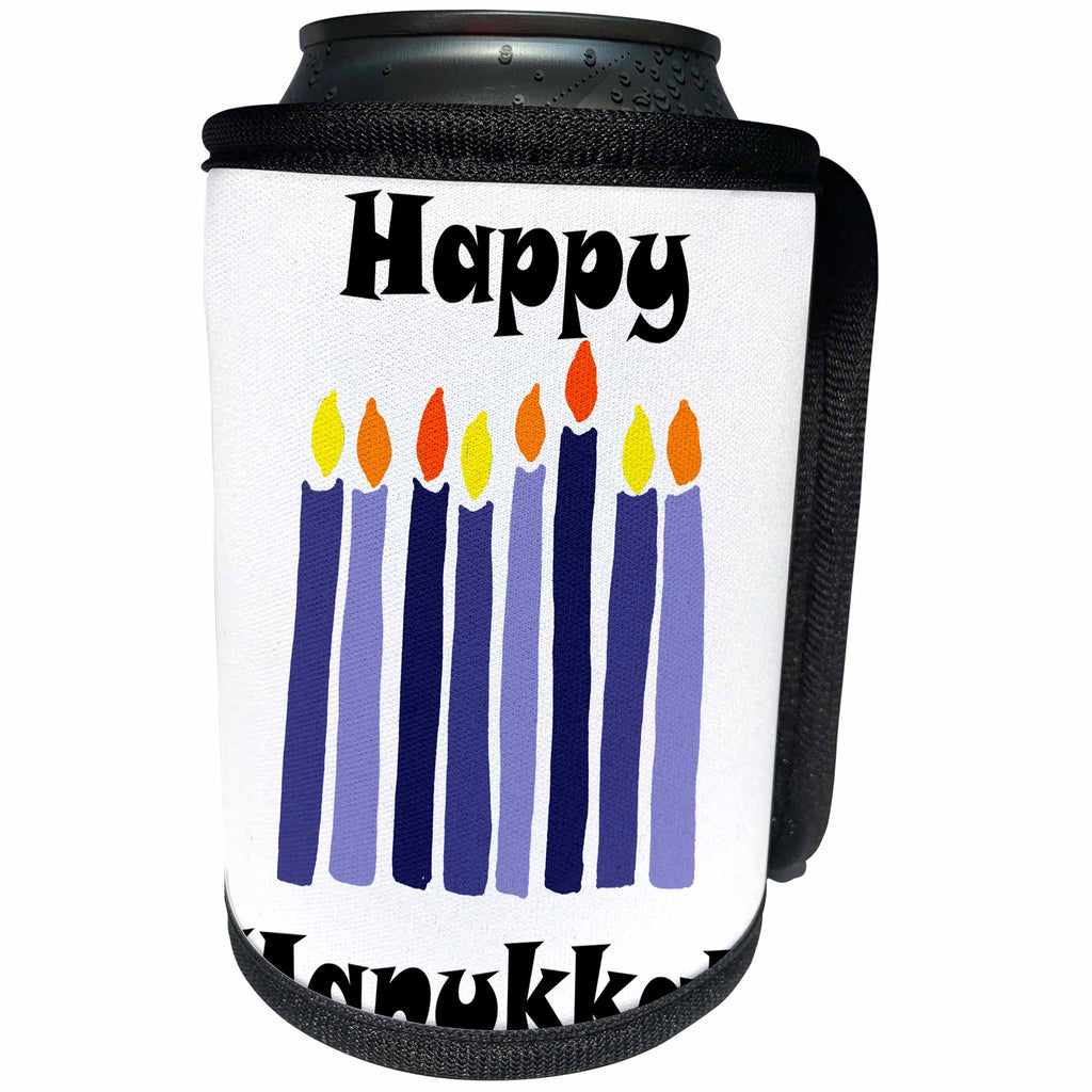 3dRose All Smiles Art Christmas - Fun Cool Happy Hanukkah Menorah Candles Holiday Design - Can Cooler Bottle Wrap (cc_263925)