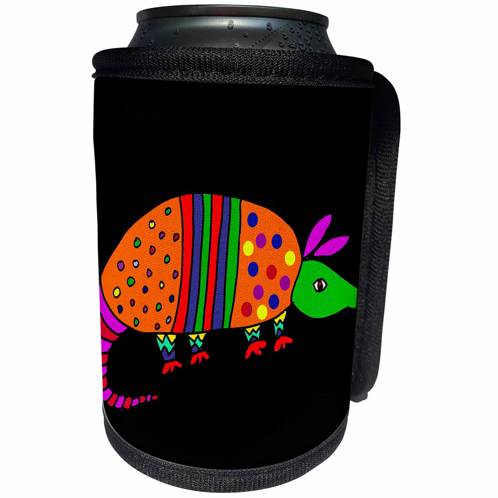 3dRose All Smiles Art Animals - Funny Cute Colorful Pop Art Armadillo Cartoon T-shirt - Can Cooler Bottle Wrap (cc_263926)