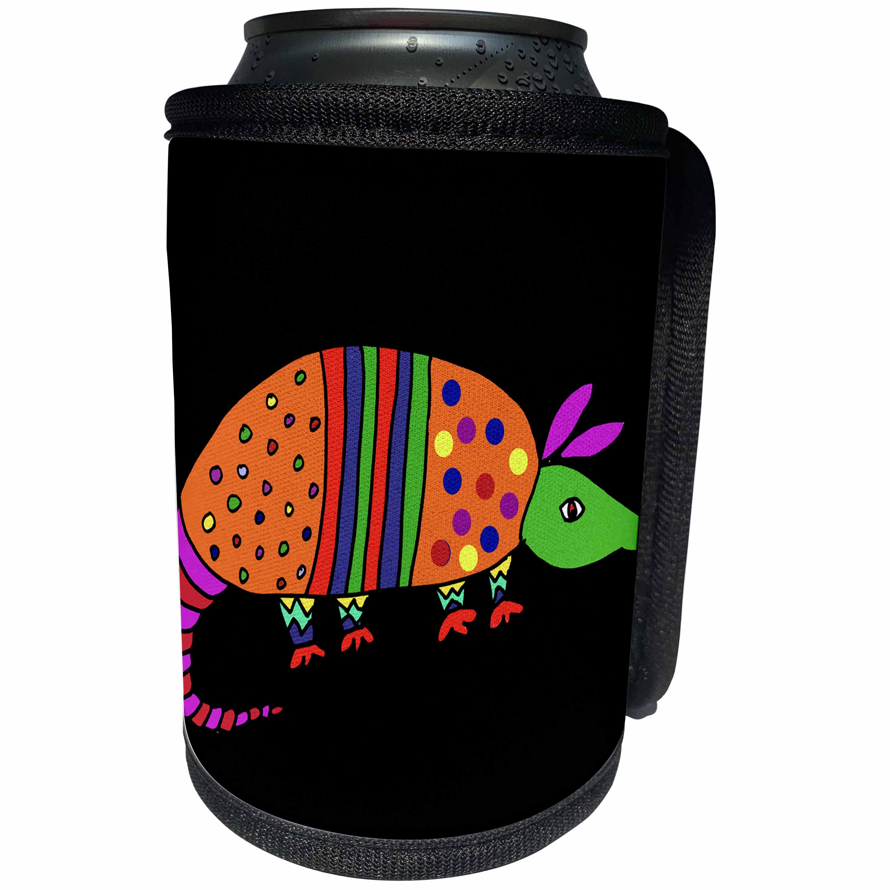 3dRose All Smiles Art Animals - Funny Cute Colorful Pop Art Armadillo Cartoon T-shirt - Can Cooler Bottle Wrap (cc_263926)