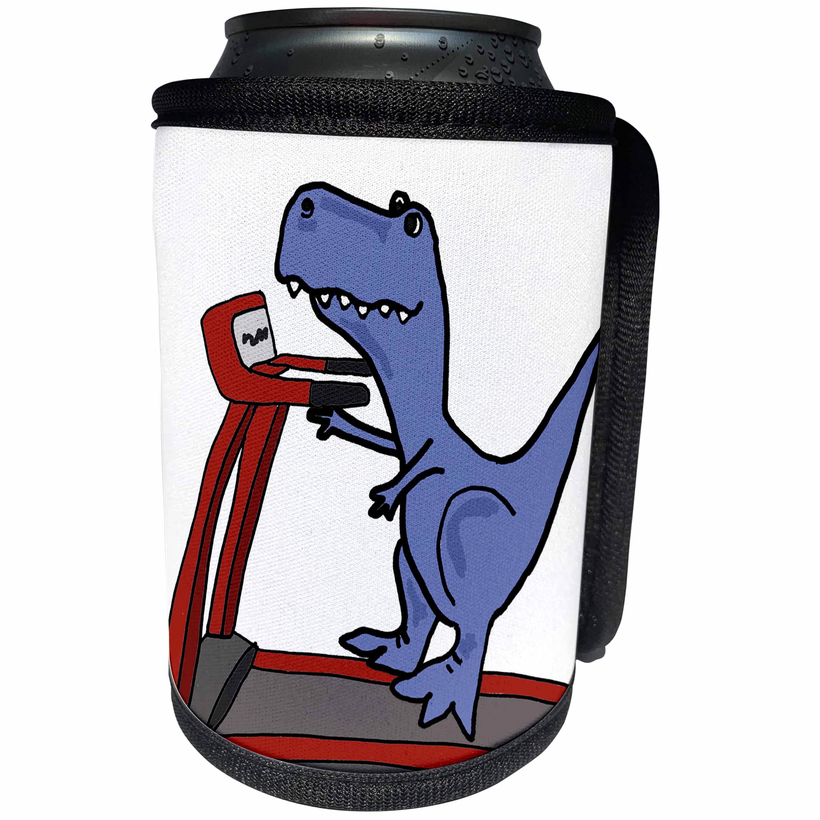 3dRose All Smiles Art Sports and Hobbies - Funny Cute T-rex Dinosaur on Treadmill Exercise Cartoon - Can Cooler Bottle Wrap (cc_263929)