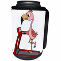 3dRose All Smiles Art Sports and Hobbies - Funny Cool Pink Flamingo on Treadmill Exercise Cartoon - Can Cooler Bottle Wrap (cc_263931)