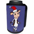 3dRose All Smiles Art Christmas - Funny Cute Cow in Santa Hat Christmas Cartoon - Can Cooler Bottle Wrap (cc_263937)