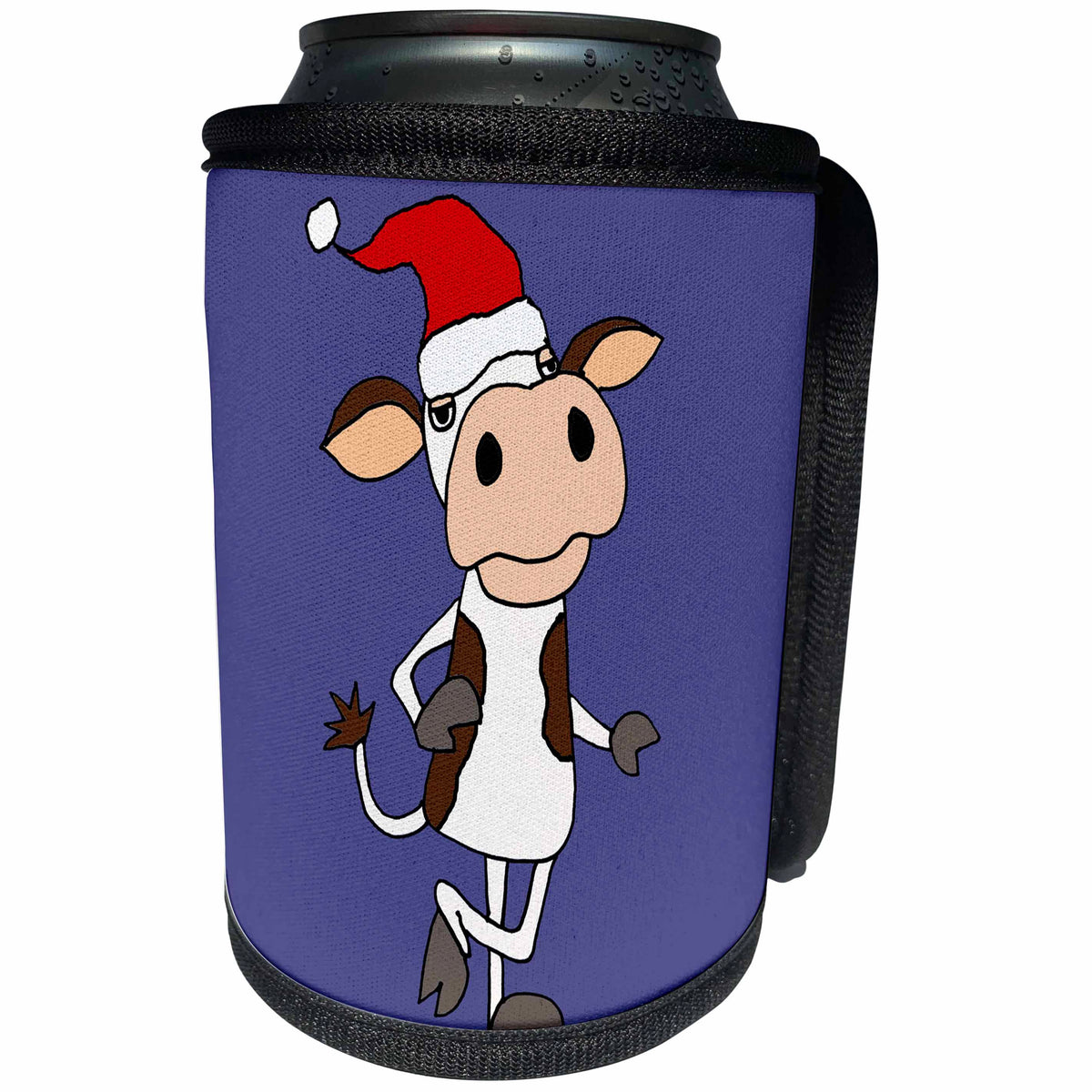 3dRose All Smiles Art Christmas - Funny Cute Cow in Santa Hat Christmas Cartoon - Can Cooler Bottle Wrap (cc_263937)