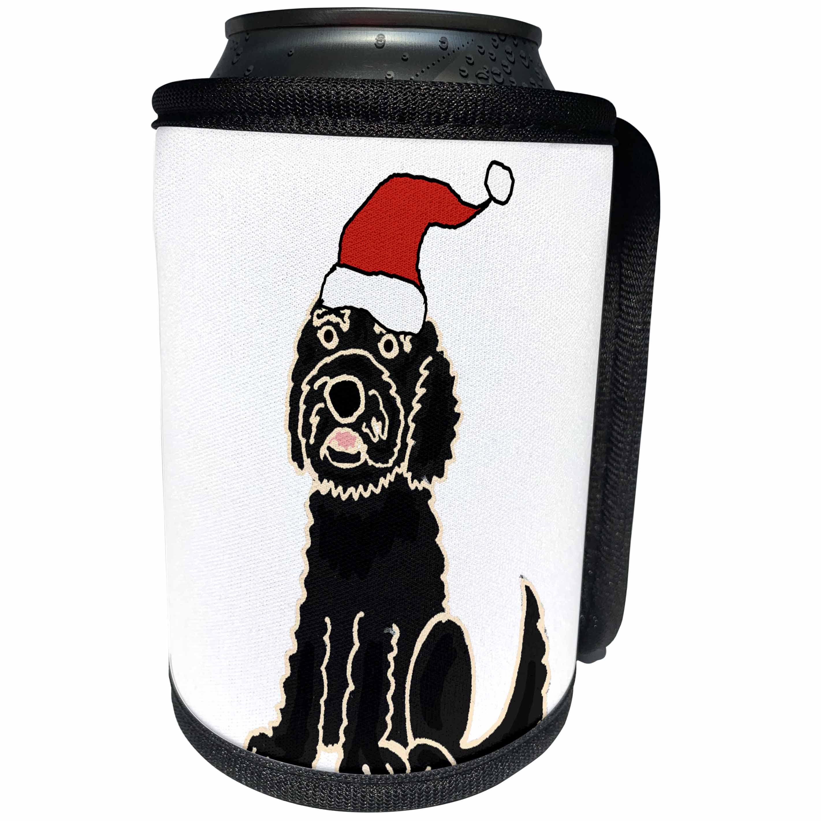 3dRose All Smiles Art Pets - Funny Cute Labradoodle Puppy Dog in Santa Hat Christmas - Can Cooler Bottle Wrap (cc_263940)