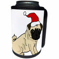 3dRose All Smiles Art Pets - Funny Cute Pug in Santa hat Christmas cartoon - Can Cooler Bottle Wrap (cc_263941)