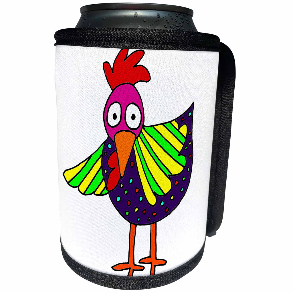 3dRose All Smiles Art Birds - Funny Cool Pop Art Rooster Chicken Cartoon - Can Cooler Bottle Wrap (cc_263943)