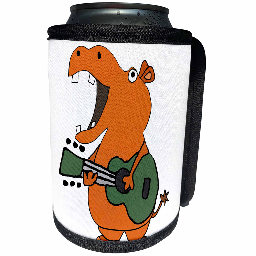 3dRose All Smiles Art Music - Cute Funny Hippo Playing Guitar Cartoon - Can Cooler Bottle Wrap (cc_263948)