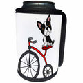 3dRose All Smiles Art Pets - Cool Funny Boston Terrier Dog riding Tricycle Cartoon - Can Cooler Bottle Wrap (cc_263964)
