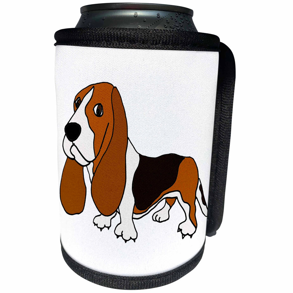 3dRose All Smiles Art Pets - Funny Cute Basset Hound Dog original Art Cartoon - Can Cooler Bottle Wrap (cc_263966)