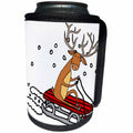 3dRose All Smiles Art Christmas - Cool Funny Red Nosed reindeer Sledding Christmas Cartoon - Can Cooler Bottle Wrap (cc_263969)