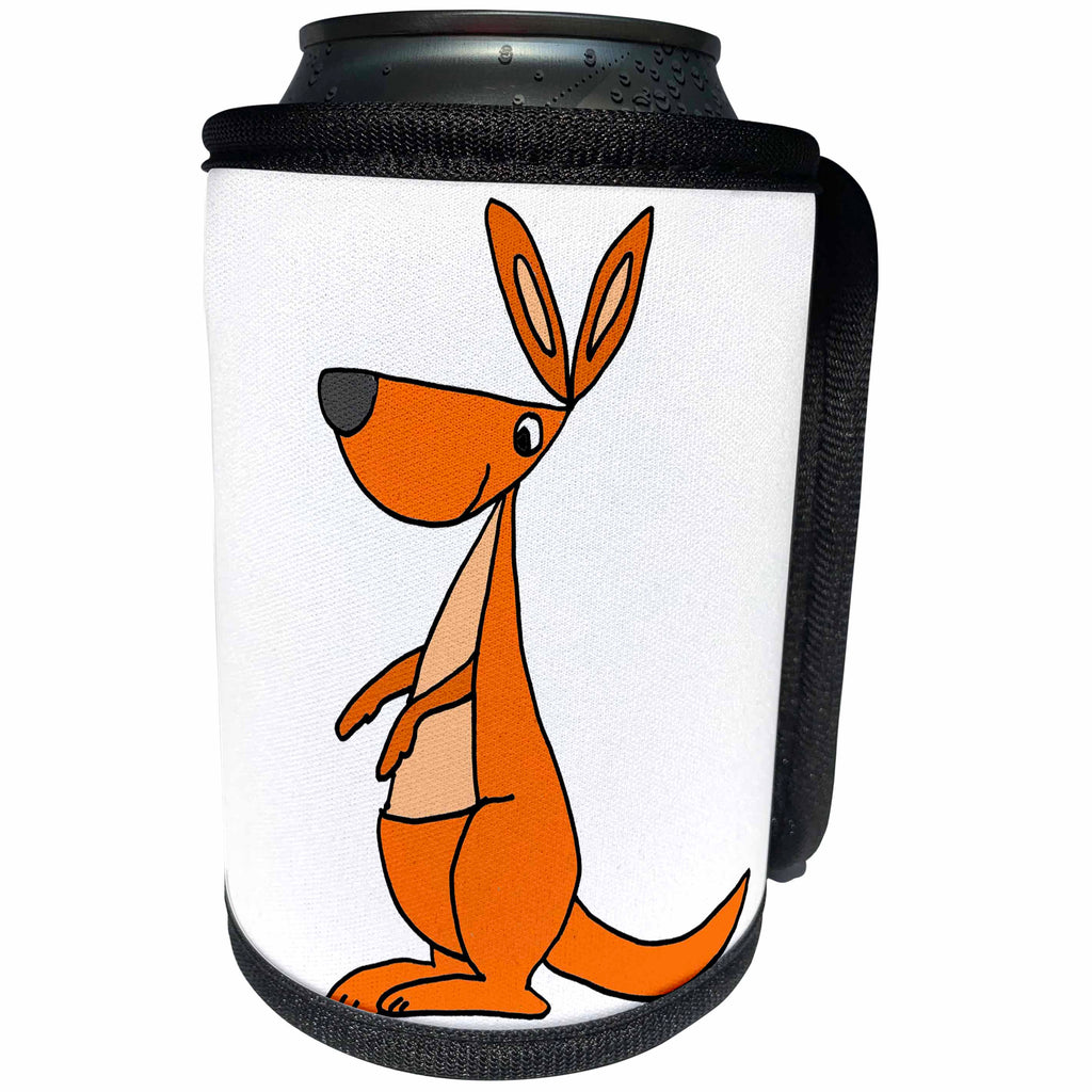 3dRose All Smiles Art Animals - Cute Funky Orange kangaroo cartoon - Can Cooler Bottle Wrap (cc_263971)