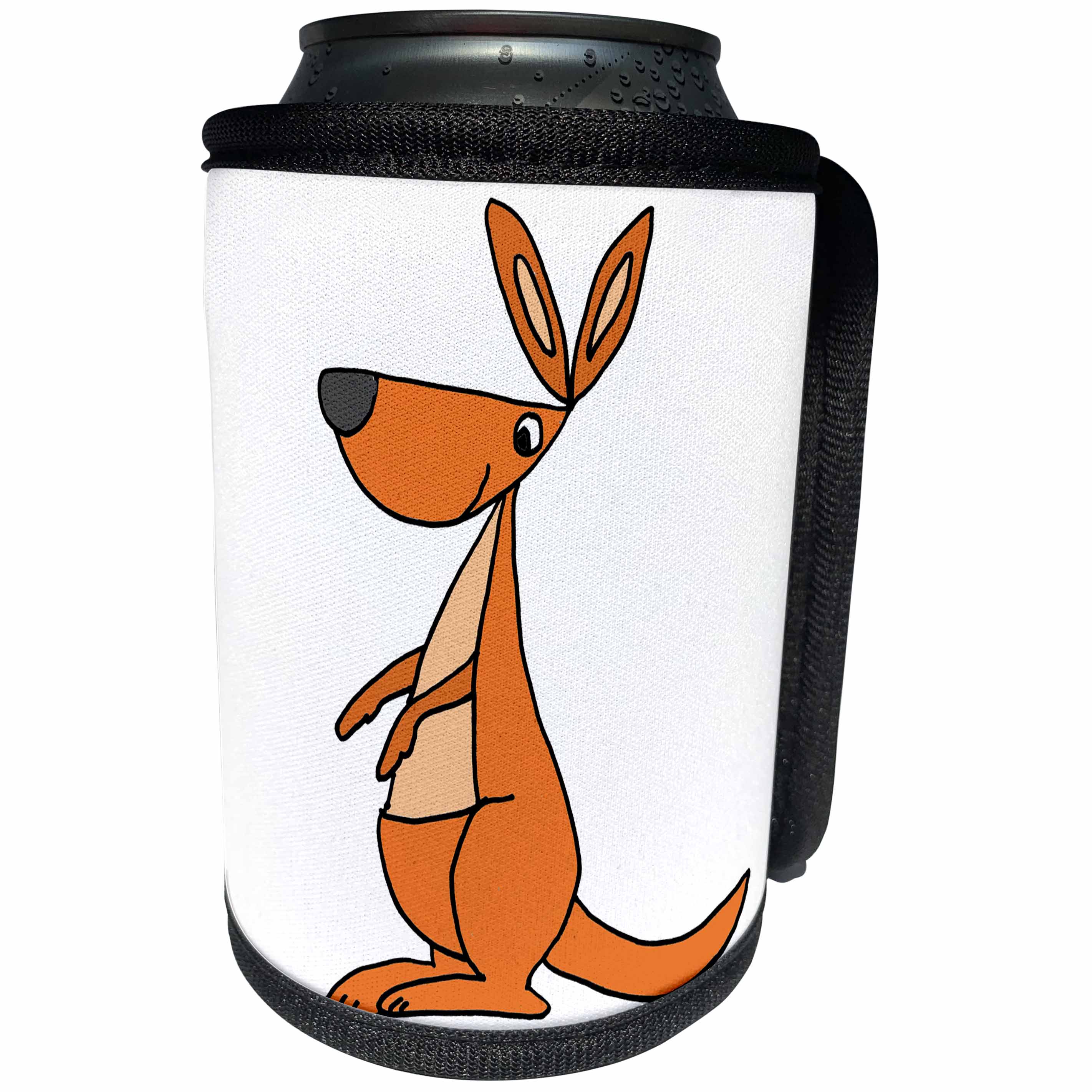 3dRose All Smiles Art Animals - Cute Funky Orange kangaroo cartoon - Can Cooler Bottle Wrap (cc_263971)
