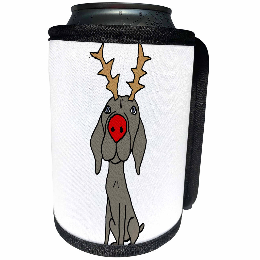 3dRose All Smiles Art Pets - Cute Funny Weimaraner Dog with reindeer Antlers Christmas - Can Cooler Bottle Wrap (cc_263980)