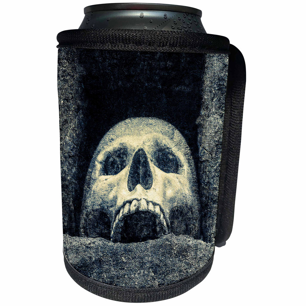 3dRose Alexis Photography - Halloween - Laughing human skull in a dark niche of a pagan temple - Can Cooler Bottle Wrap (cc_264104)