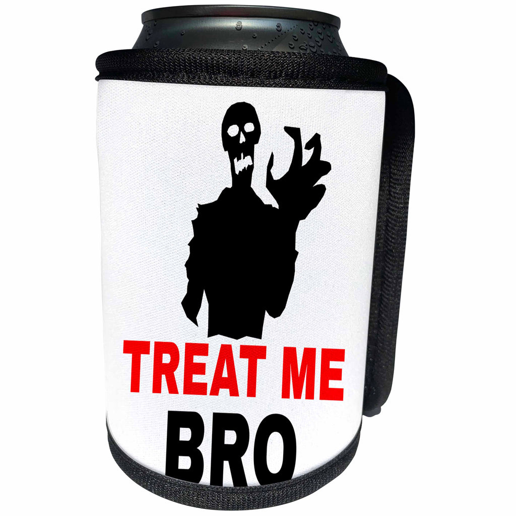 3dRose Alexis Design - Halloween - Halloween Horror Zombie Monster Treat Me Bro Black - Can Cooler Bottle Wrap (cc_264112)