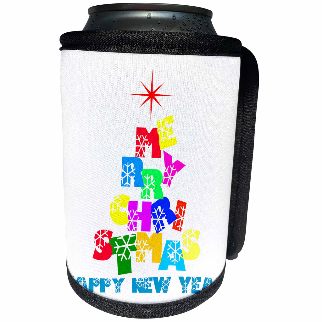 3dRose Alexis Design - Christmas - Merry Christmas and Happy New Year colorful design for dark products - Can Cooler Bottle Wrap (cc_264114)