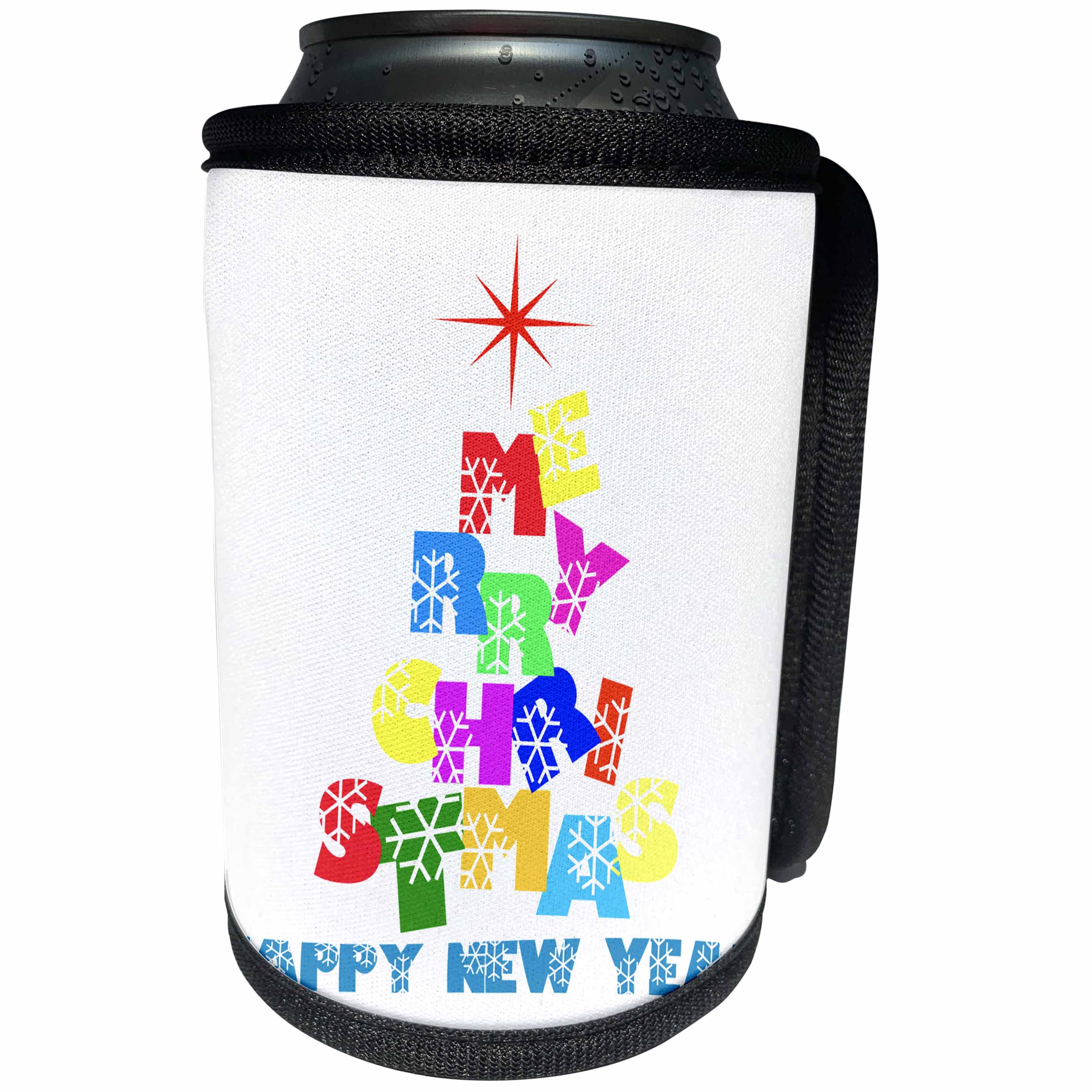 3dRose Alexis Design - Christmas - Merry Christmas and Happy New Year colorful design for dark products - Can Cooler Bottle Wrap (cc_264114)