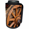3dRose Alexis Photography - Objects - Ancient wooden cart wheel and a bunch of straw - Can Cooler Bottle Wrap (cc_264132)