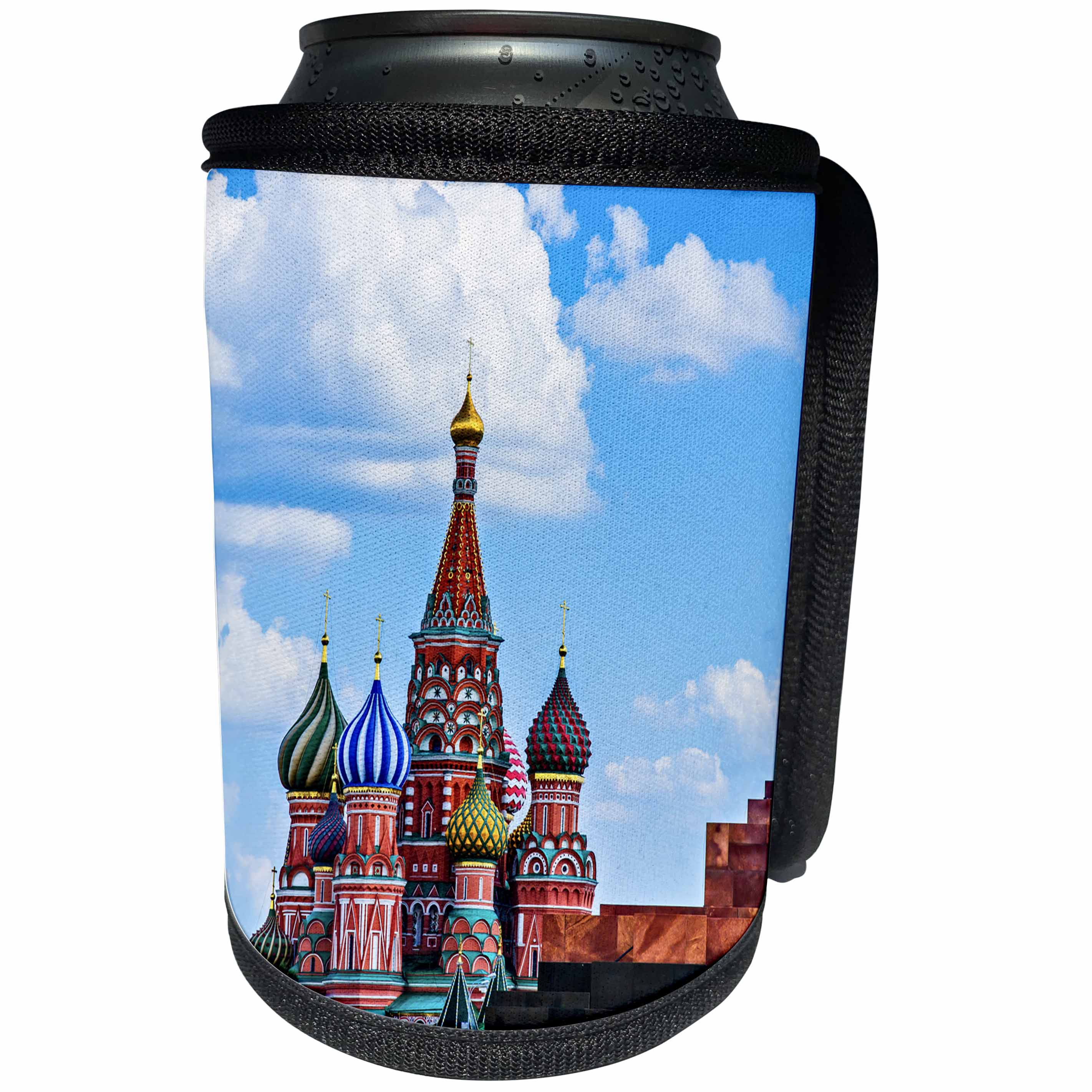 3dRose Alexis Photography - Moscow Kremlin - Moscow St. Basils cathedral on Red Square, Lenins mausoleum - Can Cooler Bottle Wrap (cc_264137)