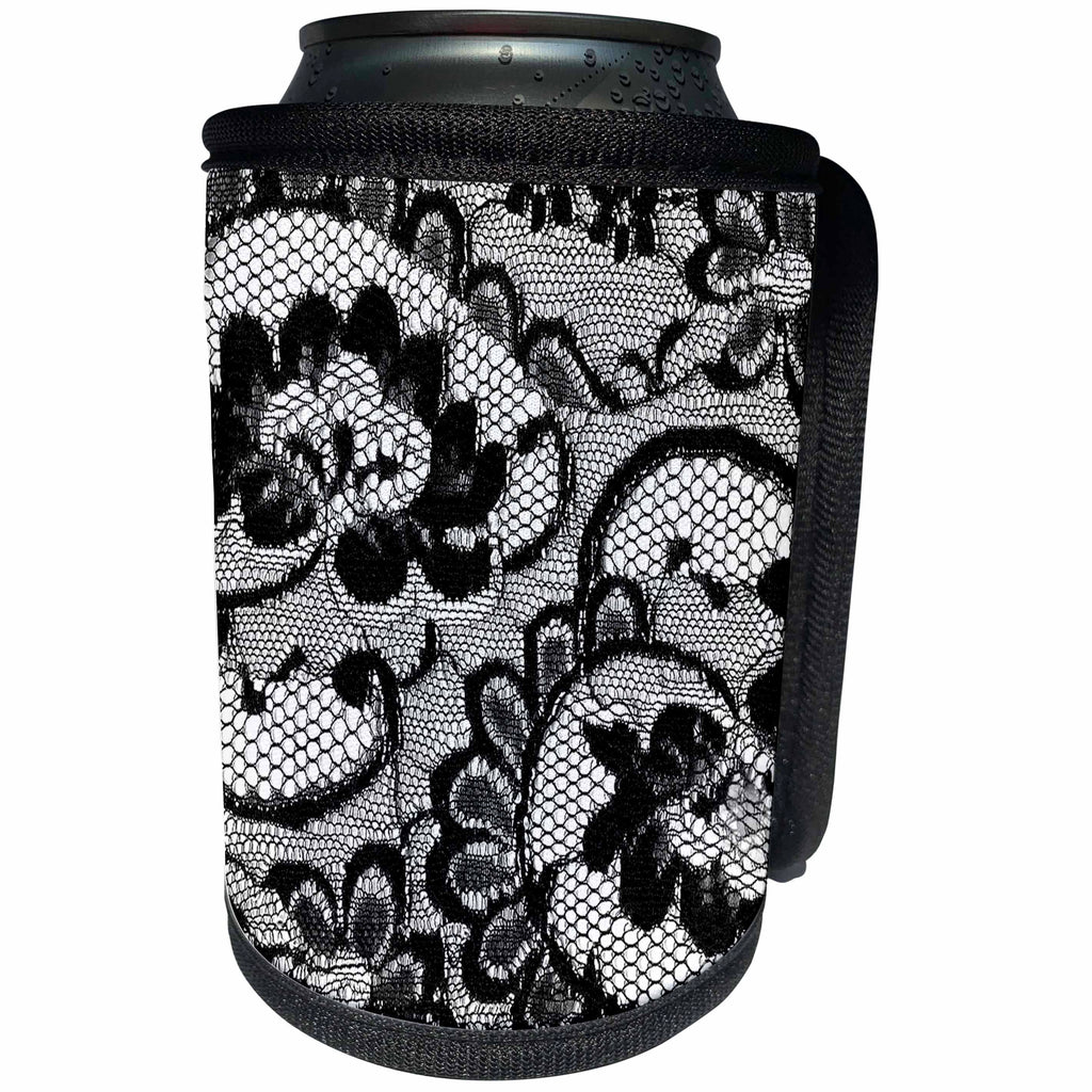 3dRose 311 Lace Deluxe - Sassy black and white lace print Perfect for bachelorette or lingerie parties - Can Cooler Bottle Wrap (cc_26419)
