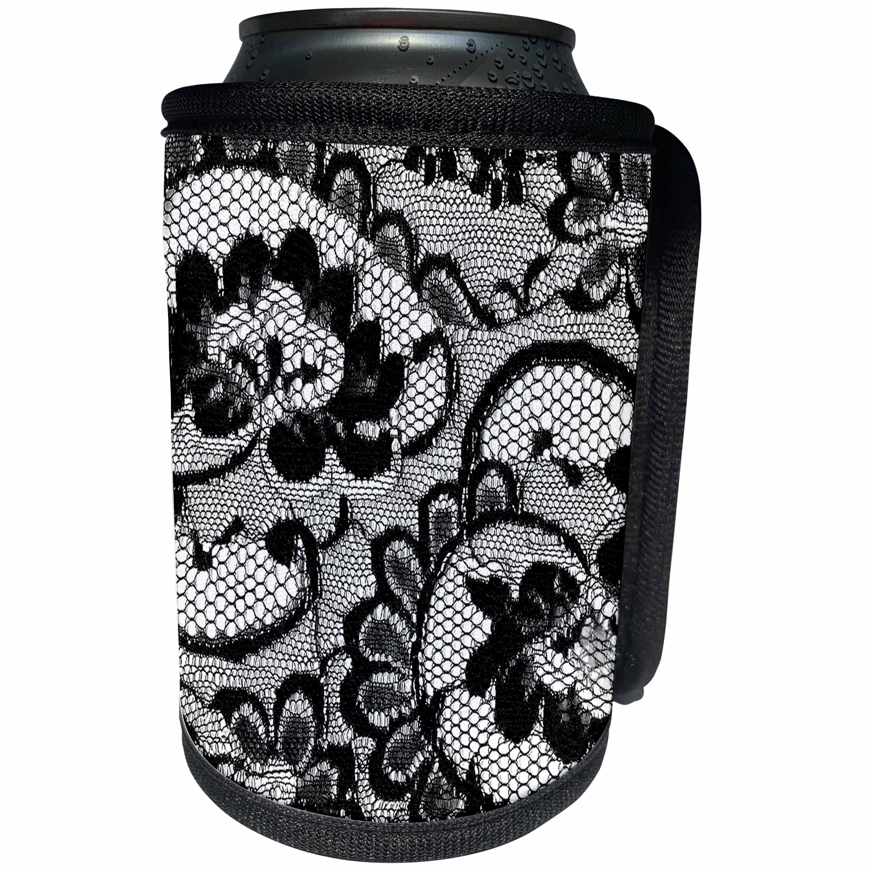 3dRose 311 Lace Deluxe - Sassy black and white lace print Perfect for bachelorette or lingerie parties - Can Cooler Bottle Wrap (cc_26419)