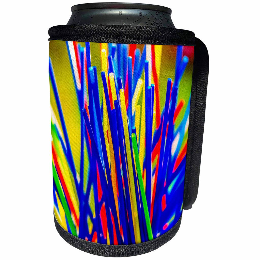 3dRose Alexis Photography - Objects - Bunch of colorful cocktail straws in a glass - Can Cooler Bottle Wrap (cc_264202)