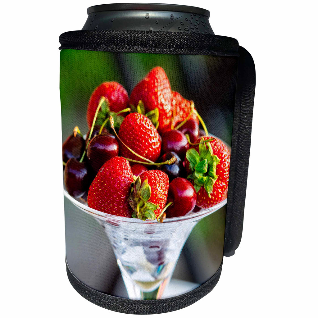 3dRose Alexis Photography - Food - Red strawberries and cherries in a bowl - Can Cooler Bottle Wrap (cc_264208)
