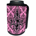 3dRose 311 Pink and Black Damask Chandelier - Stylish and pink damask print with chic black chandelier fixture - Can Cooler Bottle Wrap (cc_26421)