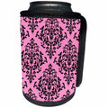 3dRose 311 Pink and Black Damask - Stylish and fashionable pink damask print - Can Cooler Bottle Wrap (cc_26422)
