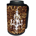 3dRose 311 Brown Leopard Print with white Chandelier - Fashionable brown leopard print with white chandelier - Can Cooler Bottle Wrap (cc_26425)